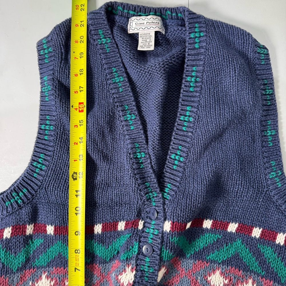 Vintage 90s Gina Peters Womens Blue Preppy Cottagecore Sweater‎ Vest Sz S - Picture 3 of 7